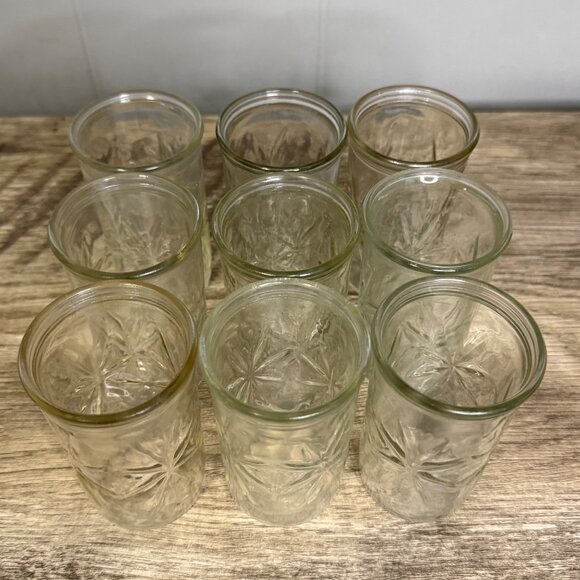 Lot of 9 Vintage Atomic Starburst Jelly Jar Juice Glass 50th Anniversary - Picture 3 of 6